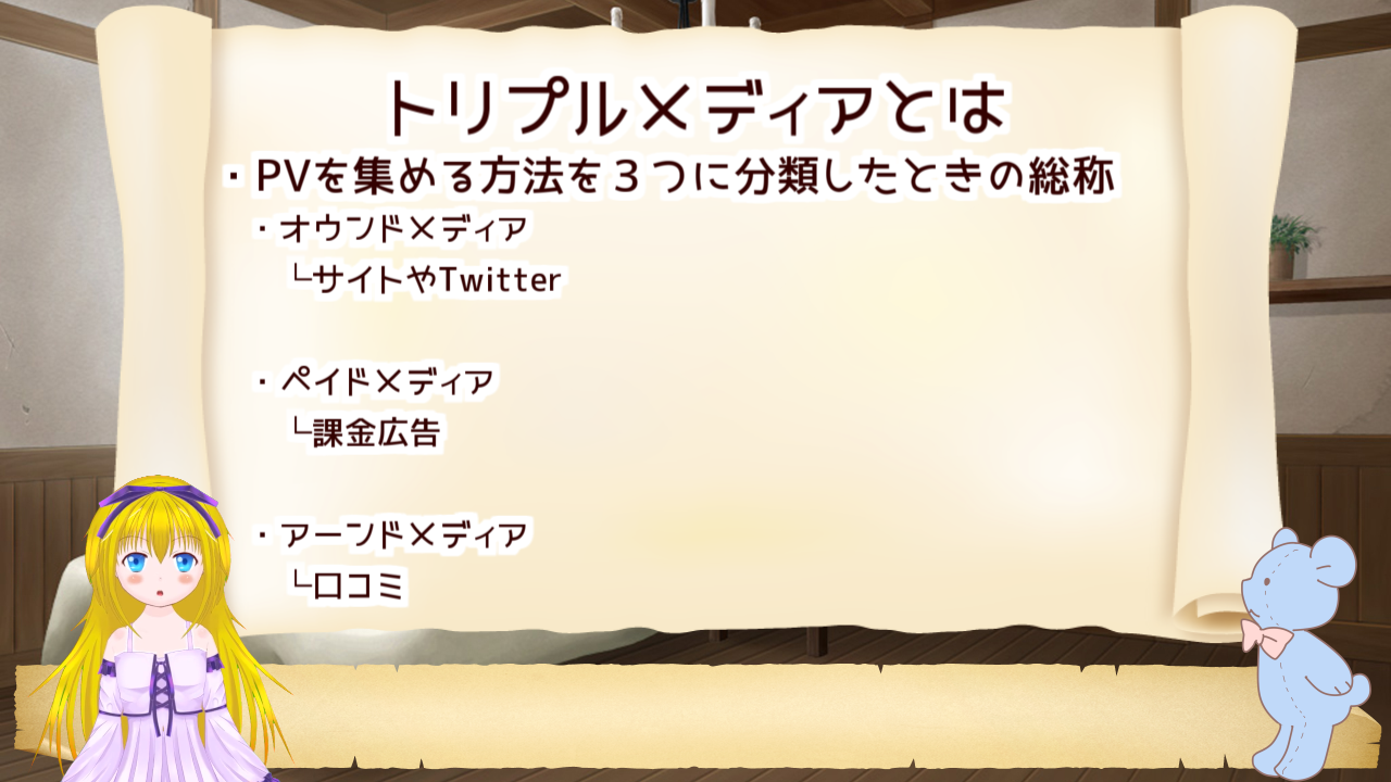 PVを稼ぐ基本がトリプルメディア。オウンドメディア、ペイドメディア、アーンドメディアがある