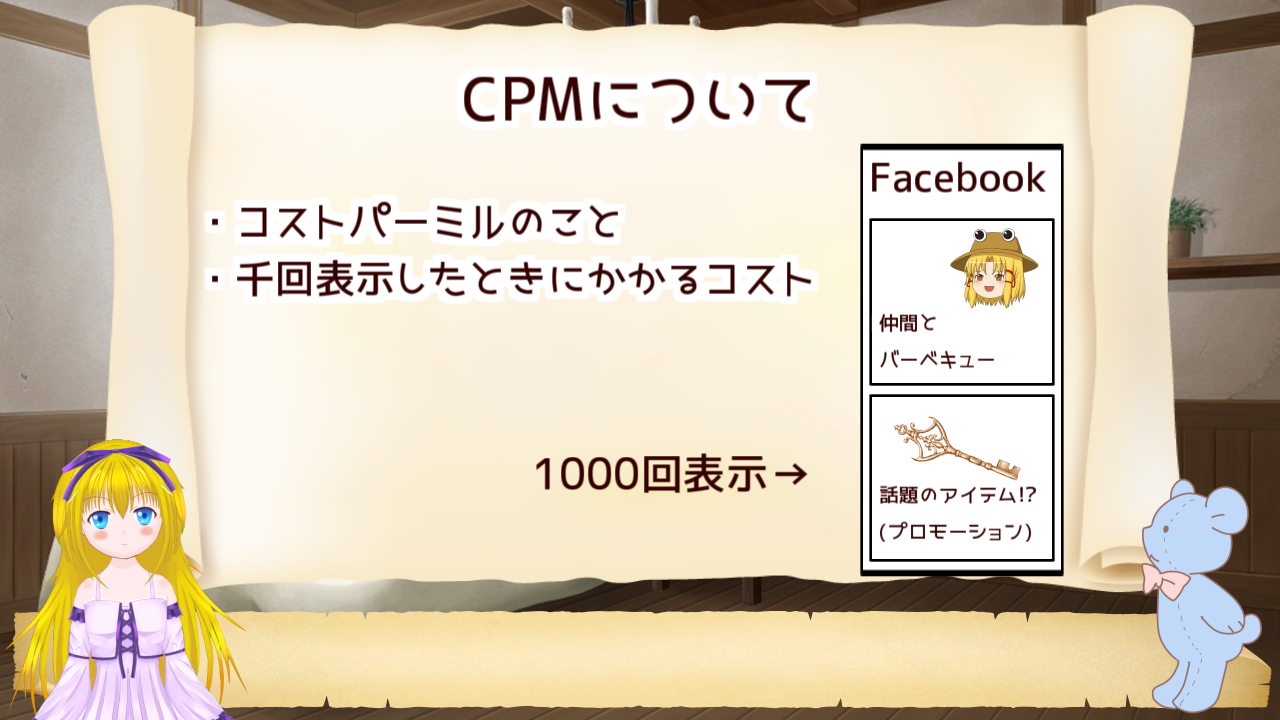 CPMとは1000人あたりに広告を表示したときのコストのことだよ!